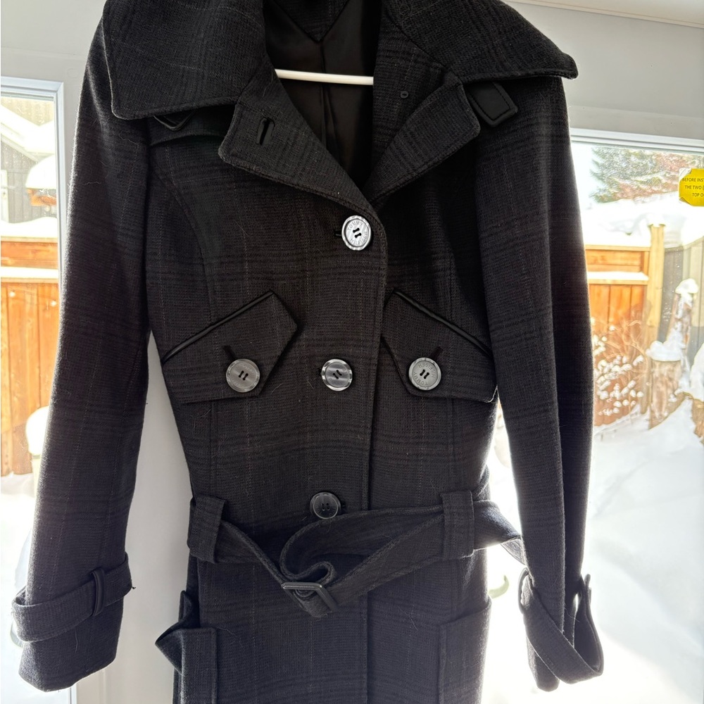 Tommy Hilfiger Dark Gray plaid Wool Trench Coat